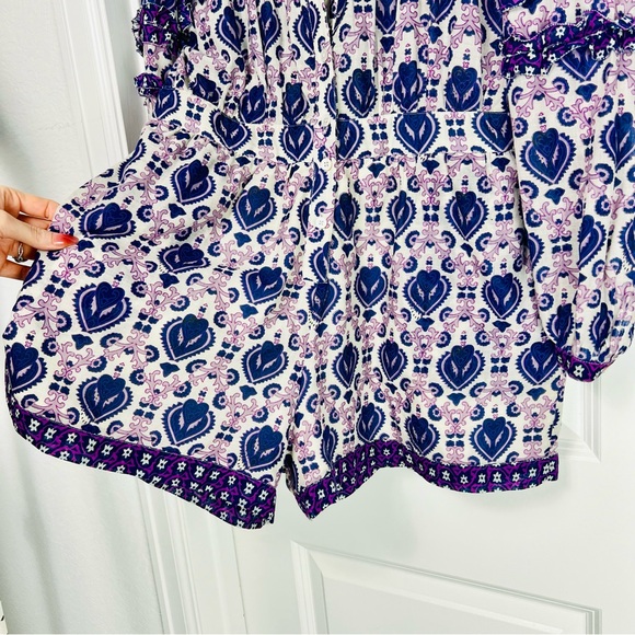 Sea New York Brigitte Border Ruffle Romper in Violet Purple Cotton 4 Small - Picture 12 of 15